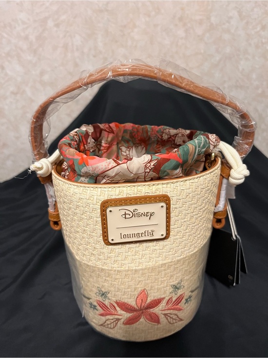 Loungefly Handbags - Loungefly Cream Floral Bucket Bag with Coral and Teal Drawstring